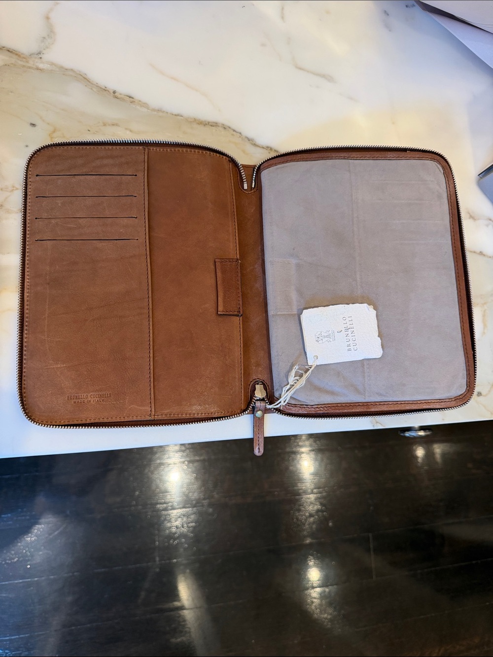 Leather Zip Folio Organizer in Brown